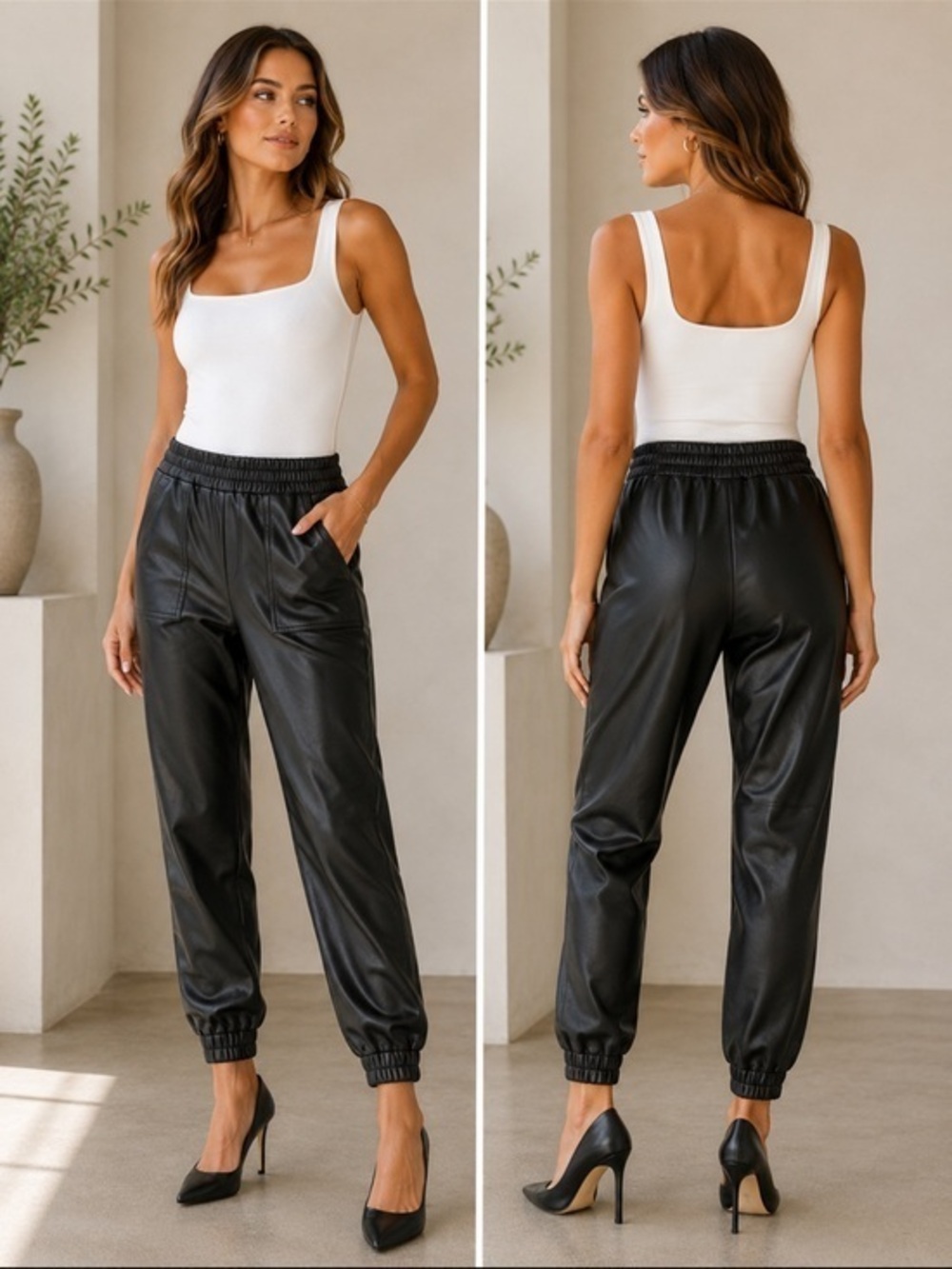 Spanx Black Faux Leather Jogger Pants Size Small Petite